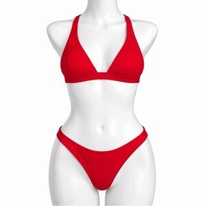 Pretty LittleThing 2pc Triangle Bikini Large Plunge Top Cheeky Bottoms NWT